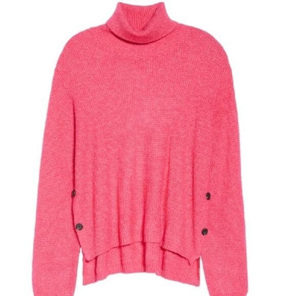 1.State Waffle-Knit Button-Detail Turtleneck Sweat - Picture 4 of 4